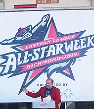 Todd “Parney” Parnell, vice president and chief operating officer for the Richmond Flying Squirrels, makes the big announcement Tuesday at The Diamond.