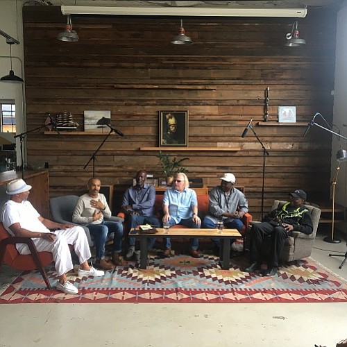 A celebration of Albina’s once prominent soul music scene will feature musical acts from the 1970s performing rare original songs. Members of The Gangsters will release a never-before-heard album from that era. Pictured are members of the jazz-funk group, The Gangsters, giving an oral history of their band at Marmoset Music in May. From left: Lester Cooke, Calvin Walker, Jimmy Sanders, Rob Manning, Ural Thomas, Phillip Wilborn.