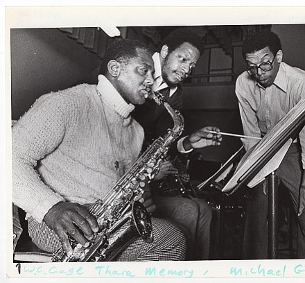 W.C. Cage (left), Thara Memory, and Michael Grice at CIvic Auditorium (now called Keller Auditorium), 1981.