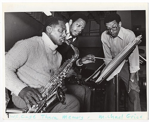 W.C. Cage (left), Thara Memory, and Michael Grice at CIvic Auditorium (now called Keller Auditorium), 1981.