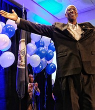 Congressman A. Donald McEachin, a Henrico Democrat, celebrates his re-election to the 4th District seat in the U.S. House of Representatives at a joint victory party with Ms. Spanberger Tuesday night at a Henrico County hotel. He defeated Republican challenger Ryan A. McAdams and Libertarian candidate Peter Wells.