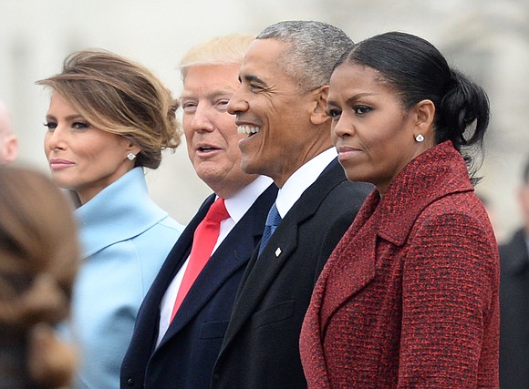 Former first lady Michelle Obama wrote that she was unable to put on a happy face and smile during President …