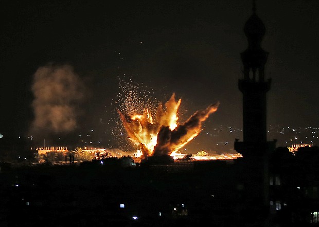Fire and smoke billow following Israeli air strikes targeting Rafah in the southern Gaza Strip.