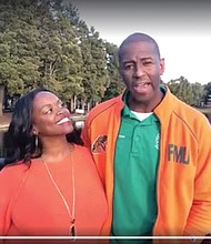 This image from a video posted last Saturday on Florida gubernatorial candidate Andrew Gillum’s Facebook page show him with his wife, R. Jai, congratulating his Republican rival, Ron DeSantis.