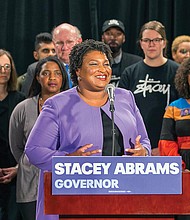 Georgia gubernatorial candidate Stacey Abrams ends her challenge to Republican Brian Kemp during a news conference Nov. 16 at her Atlanta headquarters while pledging to file a federal lawsuit over the “gross mismanagement” of the state’s elections.