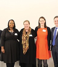 Richmond Public Schools recipients of R.E.B. Awards for Teaching Excellence with Superintendent Jason Kamras, right, following last week’s announcement of their win. They are, from left, Matt Wester of Franklin Military Academy, Kieasha King of Woodville Elementary School, finalist Julie Crowder of William Fox Elementary School and Kathy Paschall of Franklin Military Academy.
