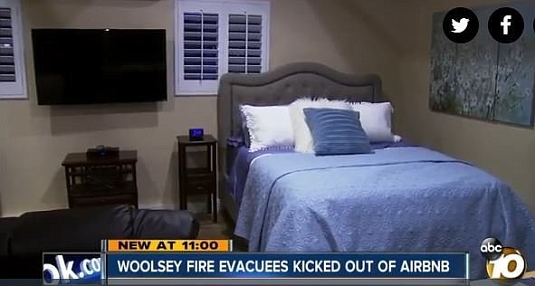 A couple who evacuated from the Woolsey Fire in Los Angeles says their Airbnb hosts kicked them out of their unit and cleaned out all their belongings, forcing them to live with relatives in San Diego.
