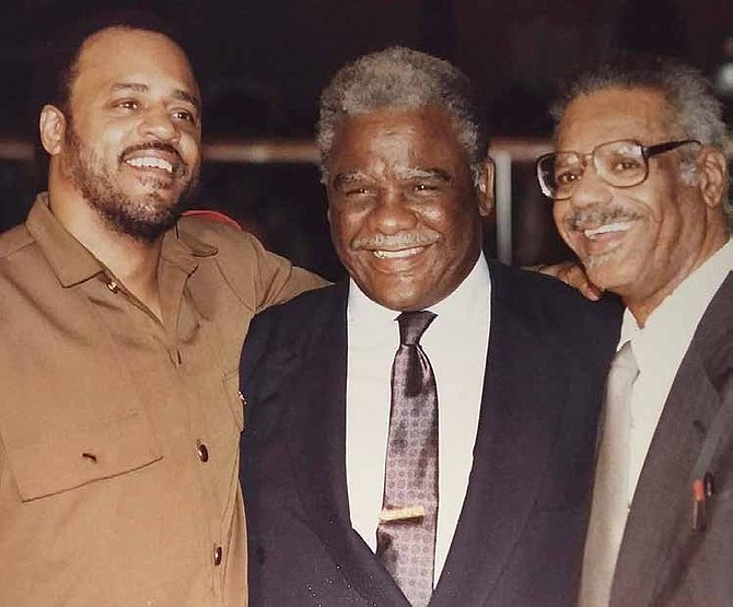 Conrad Worrill (left) worked with Mayor Harold Washington (middle) and Lu Palmer (right). Photo Credit: Provided by Conrad Worrill
