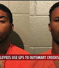 Two robbery suspects were arrested after their victim's quick thinking led police straight to them.