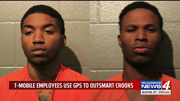 Two robbery suspects were arrested after their victim's quick thinking led police straight to them.