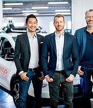 Cruise Automation COO Dan Kan (l to r), Cruise Automation CEO Kyle Vogt and General Motors President Dan Ammann Tuesday, November, 20, 2018 at Cruise Automation offices in San Francisco, California. (Photo by Noah Berger for General Motors)