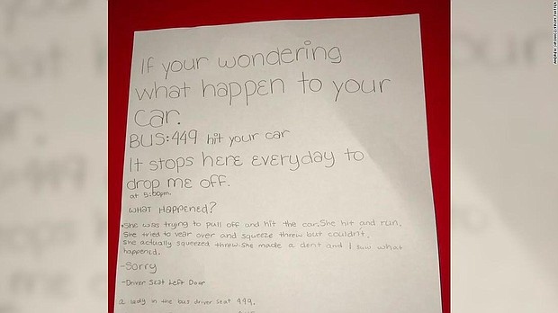 When a school bus driver hit a car and allegedly fled the scene, a sixth-grader who witnessed the incident told the owner who was responsible.