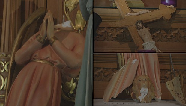 A homeless man is in jail after police say he walked into a Phoenix Church and damaged several century-old statues.