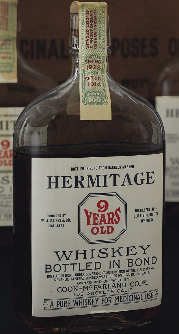 Christies will auction off 40 cases of unopened bonded whiskey bottled between 1908 and the 1930s, including a lot of Hermitage whiskey pints distilled around 1914.