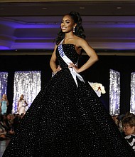 Kennedy competing in the evening gown competition at the 2019 Miss Texas Teen USA.  Photo by Select Studios