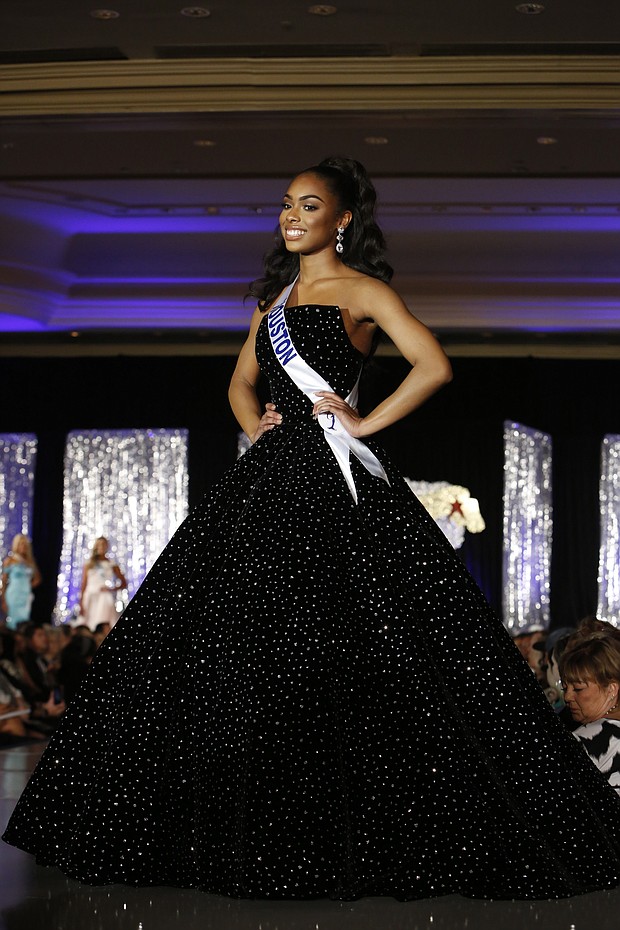 Kennedy competing in the evening gown competition at the 2019 Miss Texas Teen USA.  Photo by Select Studios