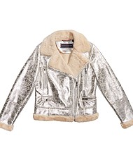 Tommy Hilfiger silver metallic moto jacket $190
