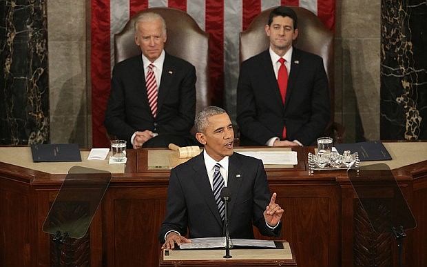 President Barack Obama delivers his State of the Union address before a joint session of Congress on January 12, 2016 at the US Capitol in Washington, DC. (Photo via telegraph.co.uk)
