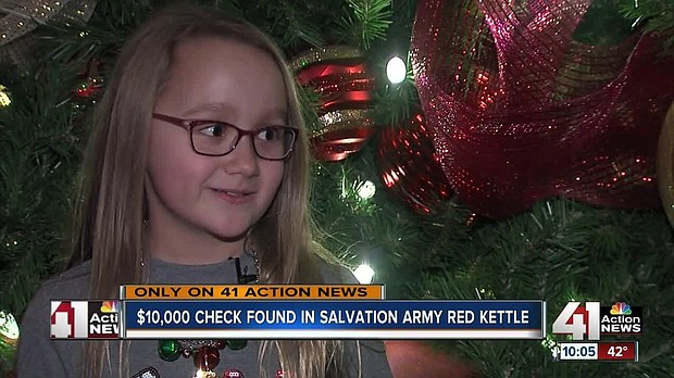 The Salvation Army is celebrating a big gift after a mysterious donor dropped a check for $10,000 in a Red Kettle on Monday.