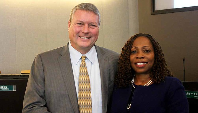 Keith Lord, president of The Lord Companies LLC (from left), and Matteson Mayor Sheila Chalmers-Currin were all smiles after a Dec. 17, 2019 news conference where they announced the redevelopment
of the former Lincoln Mall, which Lord will serve as the developer. Photo Credit: Wendell Hutson