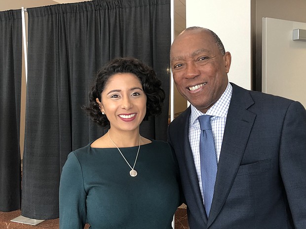 Harris County Judge Lina Hidalgo and Mayor Sylvester Turner