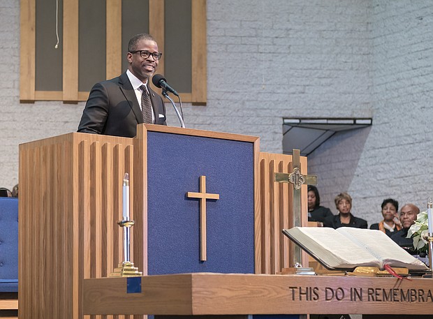The Rev. Prince Raney Rivers, senior pastor of Union Baptist Church in Durham, N.C., urges those attending the annual Emancipation Proclamation Day service at Fifth Baptist Church to finish the work begun with abolition.