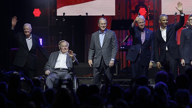 Left to right are Jimmy Carter, George H.W. Bush, George W. Bush, Bill Clinton and Barack Obama.