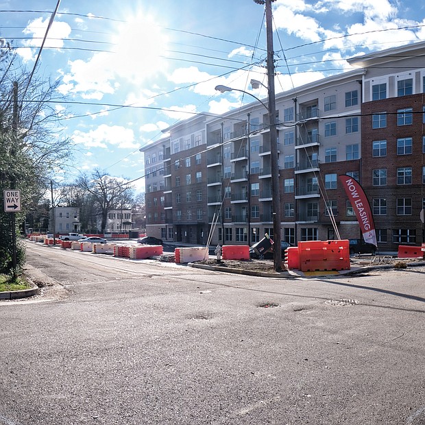 New apartments are taking shape on the hilltop in Fulton in the city’s East End. This photo offers a view of the $40 million development on the former Fulton Elementary School property that, until recently, had been used for artists’ studios. (Sandra Sellars/Richmond Free Press)