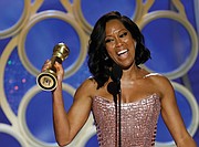 Regina King beams with joy at winning the Golden Globe for best supporting actress for her role in “If Beale Street Could Talk” during Sunday night’s ceremony in Beverly Hills, Calif.