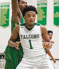 Huguenot’s Kevin Gayles in a match against the Clover Hill Cavaliers.