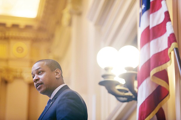 New year, new session: Lt. Gov. Justin E. Fairfax, the presiding officer in the Virginia Senate, welcomes the 40 members back as he starts the 2019 legislative session. (Regina H. Boone/Richmond Free Press)