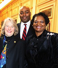 New year, new session: Three members of Richmond’s House delegation, Betsy B. Carr, Lamont Bagby and Delores L. McQuinn, pause for a photo. (Regina H. Boone/Richmond Free Press)