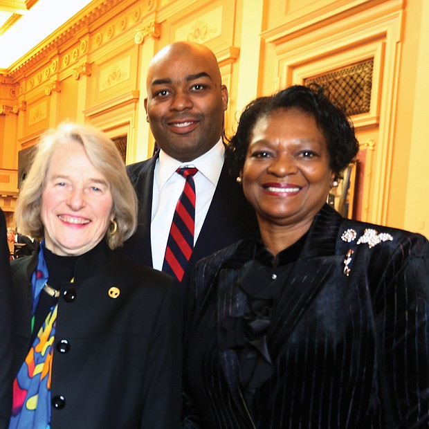 New year, new session: Three members of Richmond’s House delegation, Betsy B. Carr, Lamont Bagby and Delores L. McQuinn, pause for a photo. (Regina H. Boone/Richmond Free Press)