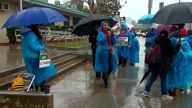 After 32,000 educators went on strike Monday, the United Teachers Los Angeles union said they want day two of the strike to "show such a massive presence that disrupts business as usual in downtown LA."