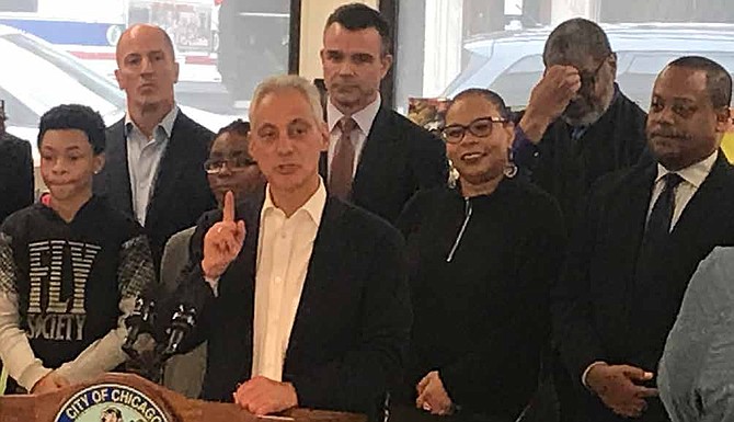 Mayor Rahm Emanuel (pictured) recently spoke at the grand opening of the redesigned Whitney M. Young Jr. Library in Chatham. Photo Credit: Katherine Newman