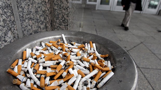Public ash tray at the State Capitol complex in St. Paul, Minnesota.
