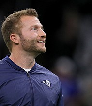 Head coach Sean McVay of the Los Angeles Rams looks on prior to the NFC Championship game against the New Orleans Saints at the Mercedes-Benz Superdome on January 20, 2019 in New Orleans, Louisiana.