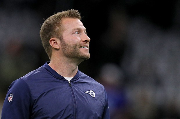 Head coach Sean McVay of the Los Angeles Rams looks on prior to the NFC Championship game against the New Orleans Saints at the Mercedes-Benz Superdome on January 20, 2019 in New Orleans, Louisiana.
