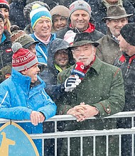 Arnold Schwarzenegger during the Audi FIS Alpine Ski World Cup Men's Slalom on January 26, 2019 in Kitzbuehel Austria. 

**Credit: Christophe Pallot/Agence Zoom/Getty Images**