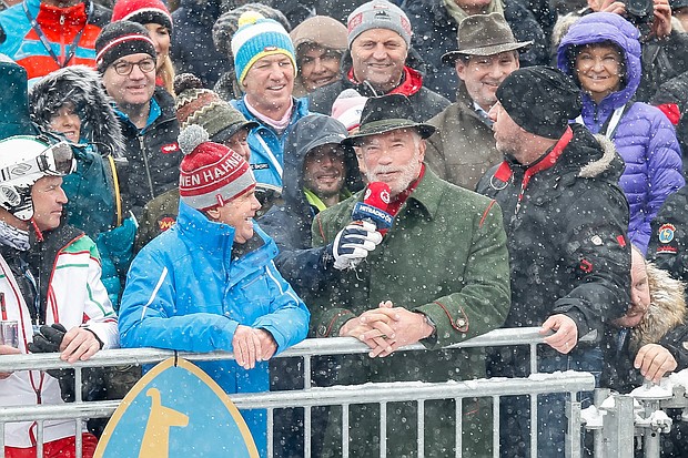 Arnold Schwarzenegger during the Audi FIS Alpine Ski World Cup Men's Slalom on January 26, 2019 in Kitzbuehel Austria. 

**Credit: Christophe Pallot/Agence Zoom/Getty Images**
