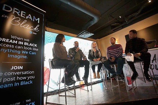 Actor Terri J. Vaughn, filmmaker Tirrell D. Whittley, actor Victoria Rowell, Vanity Fair writer Kameron Austin Collins, and actor Terrence J speak at the Dream In Black Sunday Brunch during the 2019 Sundance Film Festival at The Blackhouse Foundation on January 27, 2019 in Park City, Utah. (Photo by Natalie Behring/Getty Images for The Blackhouse Foundation)