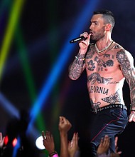 Adam Levine performing at the Superbowl LIII halftime show.