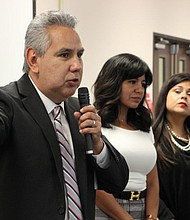 HISD Trustees Sergio Lira, Diana Dávila and Elizabeth Santos