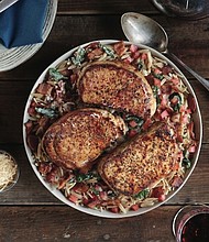 Pork Chops in Creamy Roasted Garlic Florentine Sauce