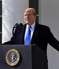 U.S. President Donald Trump declares a national emergency to build his promised border wall during a press conference in the Rose Garden of the White House on Feb. 15, 2019 in Washington, D.C.