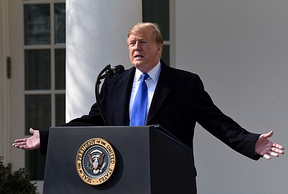 U.S. President Donald Trump declares a national emergency to build his promised border wall during a press conference in the Rose Garden of the White House on Feb. 15, 2019 in Washington, D.C.