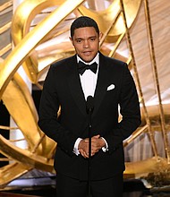 "The Daily Show" host introduced the best picture nominee "Black Panther" and had some fun with the idea that people think the fictional setting of the country of Wakanda is real.