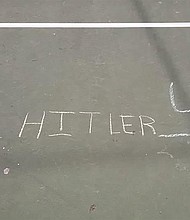 Anti-Semitic symbols and words were found drawn in chalk over the weekend in an elementary schoolyard in New York City.
