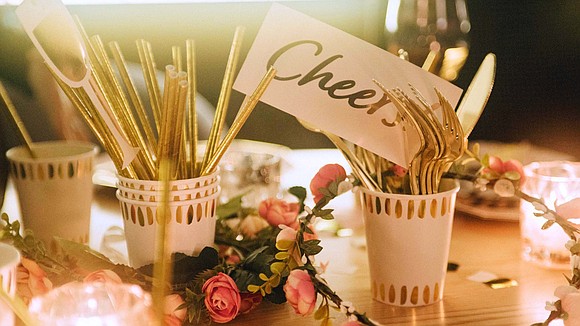 Flower crowns. Metallic-colored balloon banners. Glitter candles. Paper straws, plates and napkins with gold brush strokes.