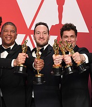 Peter Rasmey with Bob Persichetti, Rodney Rothman,Phil Lord and Christopher Miller